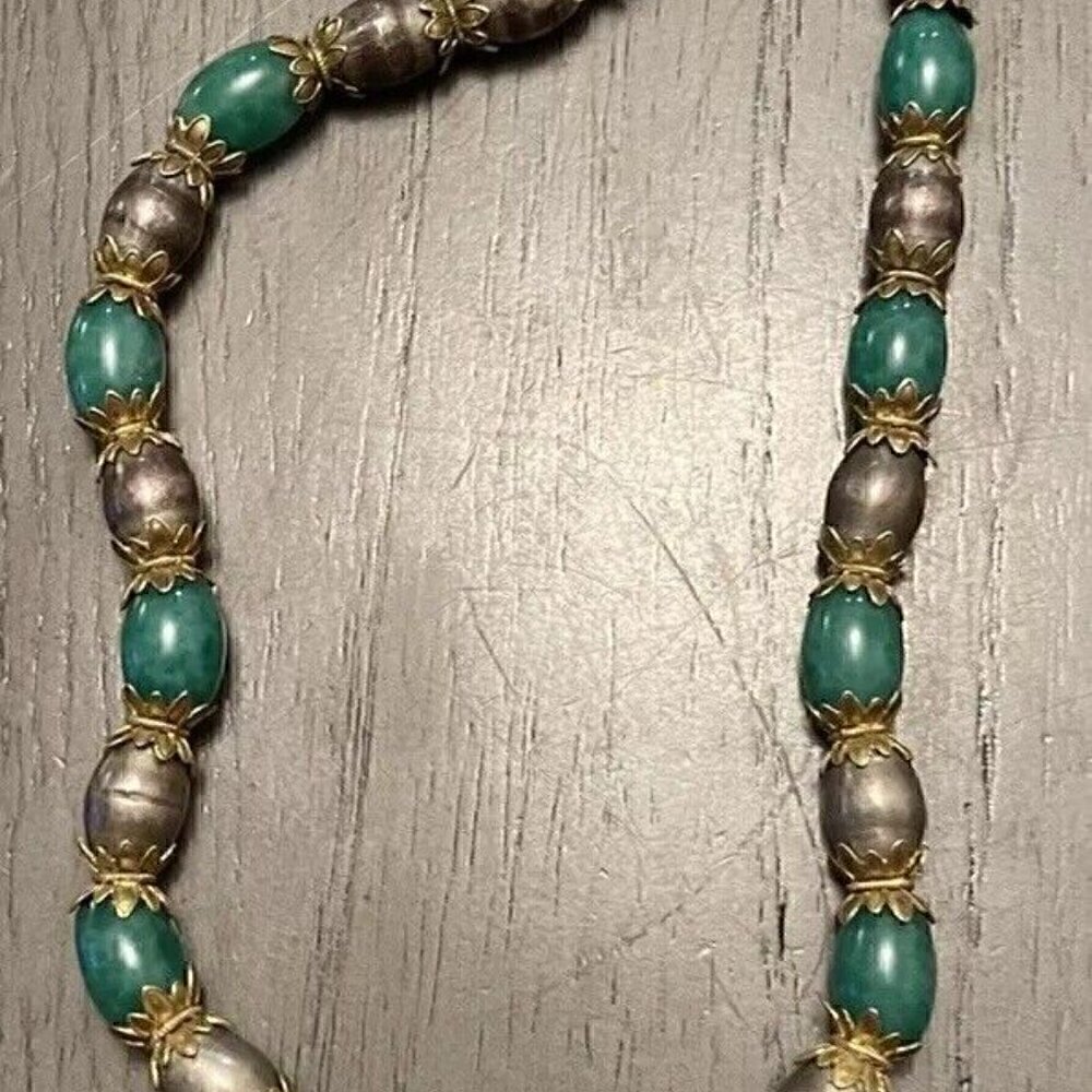 Jade Necklace Dark Green Choker Necklace Hand Vintage Sterling Silver Clasp Lock